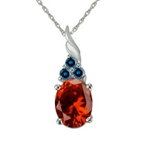 AoneJewelry 1.35 Cttw Oval Garnet & Blue Diamond Pendant Necklace in 14k White Gold