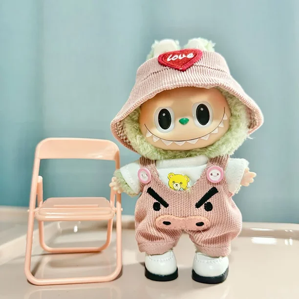 Mini ropa de muñeca de peluche de 17cm, accesorios de atuendo para muñecas Idol de Corea Kpop Exo Labubu II, monos a cuadros para fiesta sentada, ropa