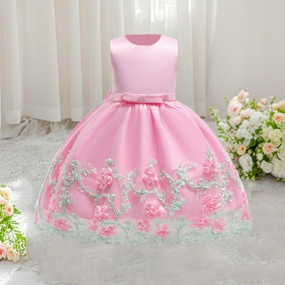 Delliss Girl's Sleeveless Wedding Flower Girl Lace Tulle Dress Bridesmaid Pageant Communion Dance Maxi Gown