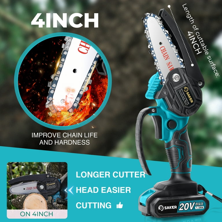 Saker Mini Chainsaw,6 Inch Portable Electric Chainsaw Cordless, Small  Handheld Chain saw for Tree Branches,Courtyard, Household and Garden,By  2PCS 20V