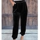 thumbnail image 2 of Pantalones con puños cónicos para mujer, bolsillos laterales, Color puro, pierna recta, pantalones informales con cintura elástica y puños ceñidos, 2 of 5