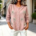 thumbnail image 2 of Womens Floral Cardigan Sweater Long Sleeve Crew Neck Button Down Coat Fashion Comfy Casual Loose Knitted Outwear (XXXL, Pink-C), 2 of 5