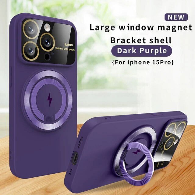 Magnet Holder Case for iPhone 15 14 13 12 11 Pro Max Plus Cover Large View All-round Camera Shell for Magsafe Charge Stand Funda