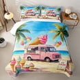 thumbnail image 2 of Castle Fairy Watercolor Ice Cream Truck Twin Quilt Set,Beach Summer Print Twin Coverlet Set for Bedroom,Pink Blue, 2 of 7