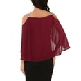 thumbnail image 3 of INSPIRE CHIC Women's Cocktail Wedding Cold Shoulder Elegant Chiffon Capelet Overlay Ruched Blouse S Wine Red, 3 of 6