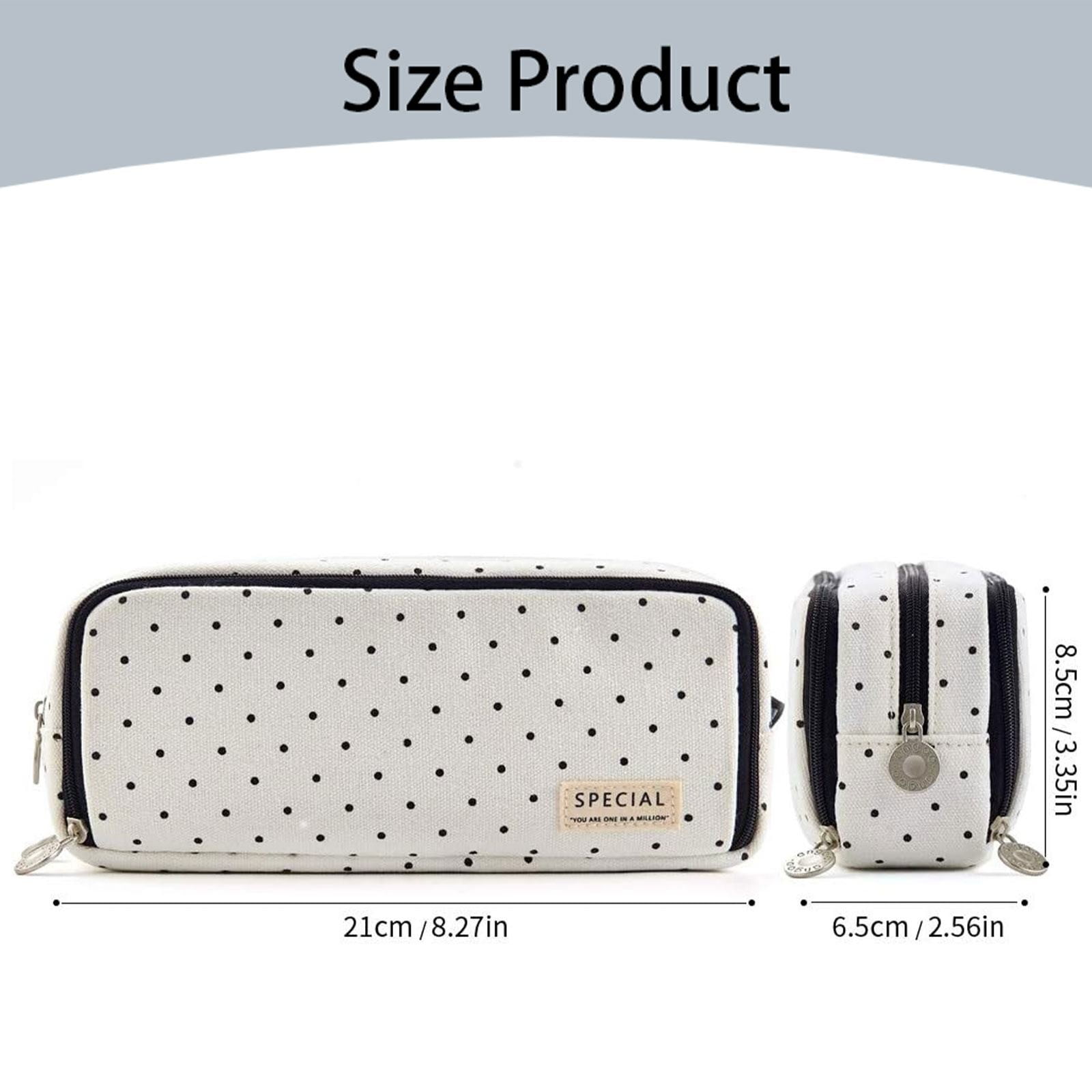Large Capacity Pencil Case Polka Dot Pencil Pouch Multi Compartment Canvas Pencil Case Organizer Big Storage Pen Bag for Teens Supplies White Multi Pocket Pencil Case