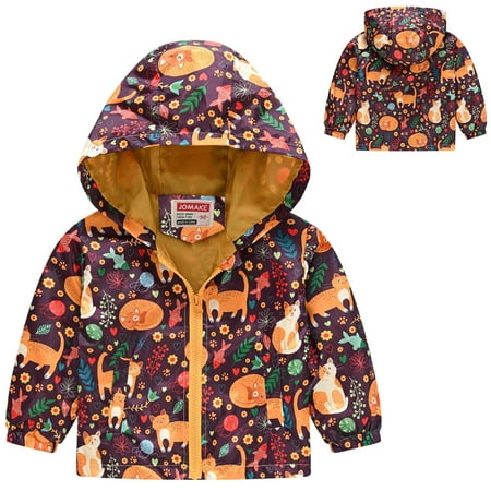 

ZHUASHUM Boys Girls Casual Printing Cartoon Hooded Outerwear Zipper Long Sleeve Windproof Kid Coats