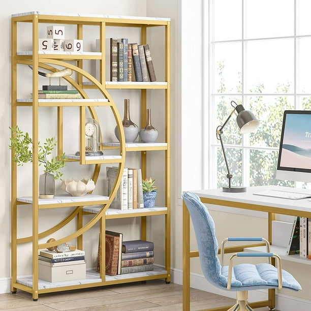 Tribesigns Etagere Bookcase, Freestanding 9 Tier Bookshelf with Half