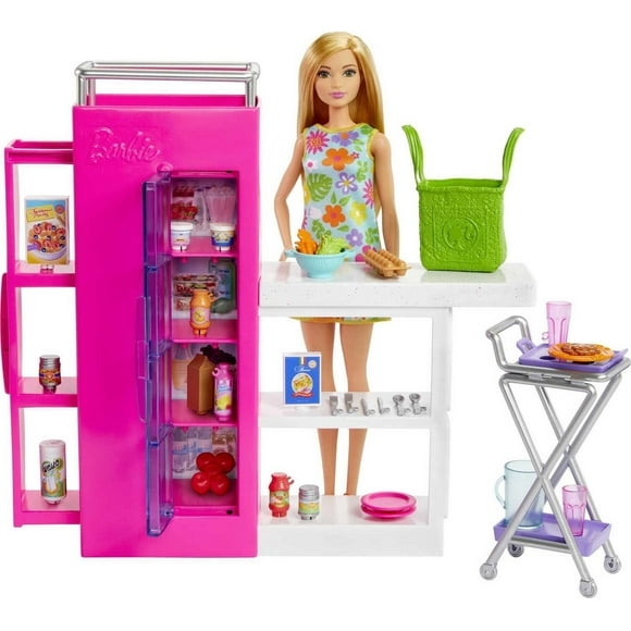 Barbie Doll and Ultimate Pantry Playset, Barbie Kitchen Add-On with 30+ Food-Themed Pieces