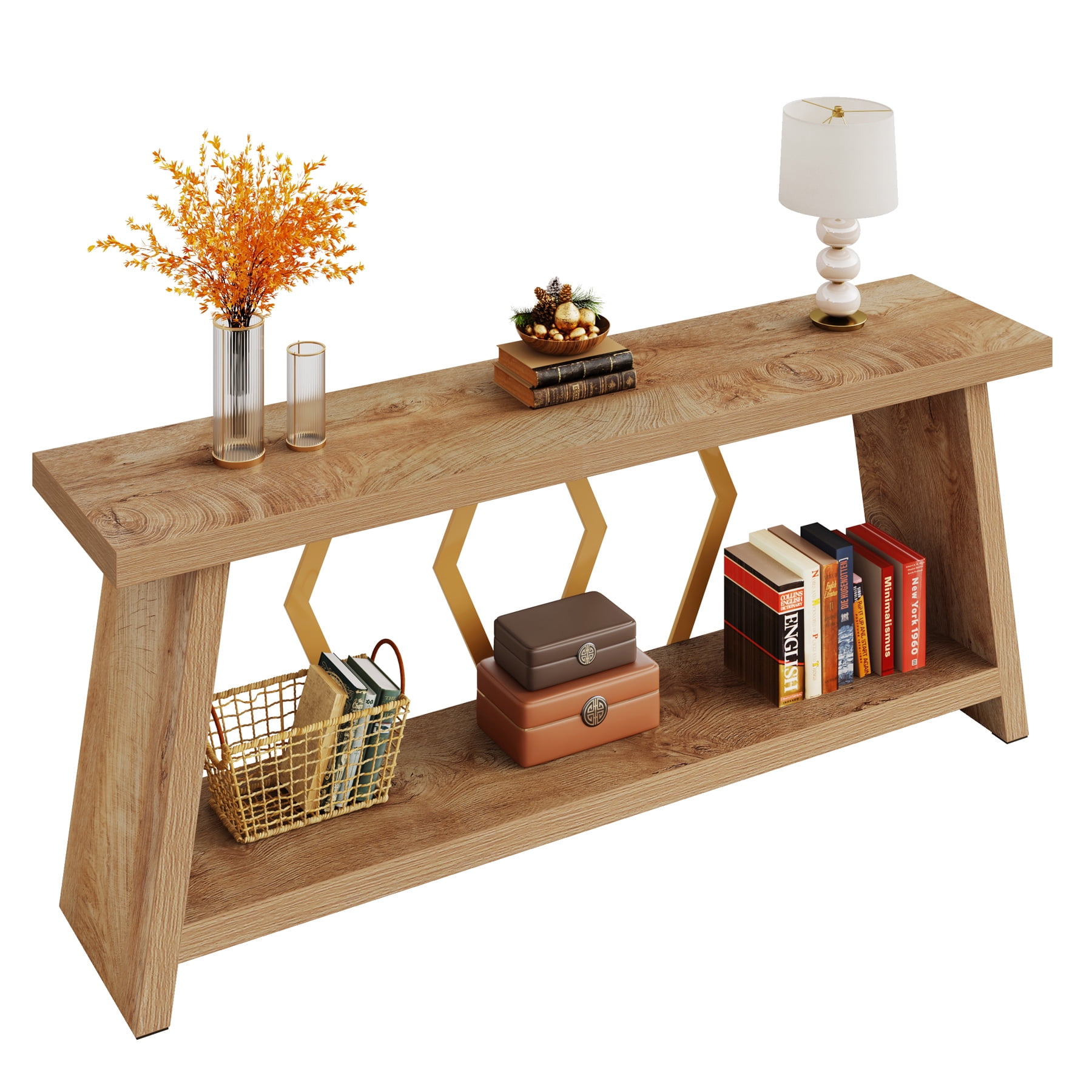 Fnova 70.86" Farmhouse Console Table for Entryway, 2-Tier Storage Long Narrow Wood Entryway Sofa Table, Easy Assembly, for Living Room Staircase Hallway Decor