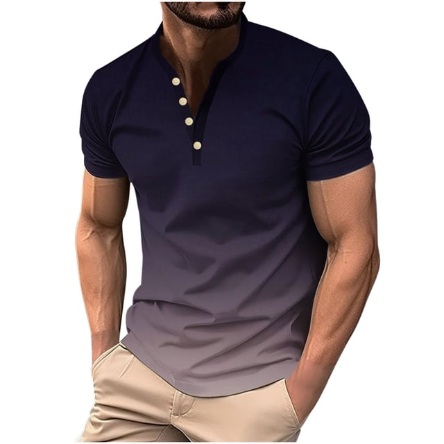 Birdeem Chemises Blouses Décontractées à Manches Courtes à Col Rond pour Hommes avec Boutons Imprimés
