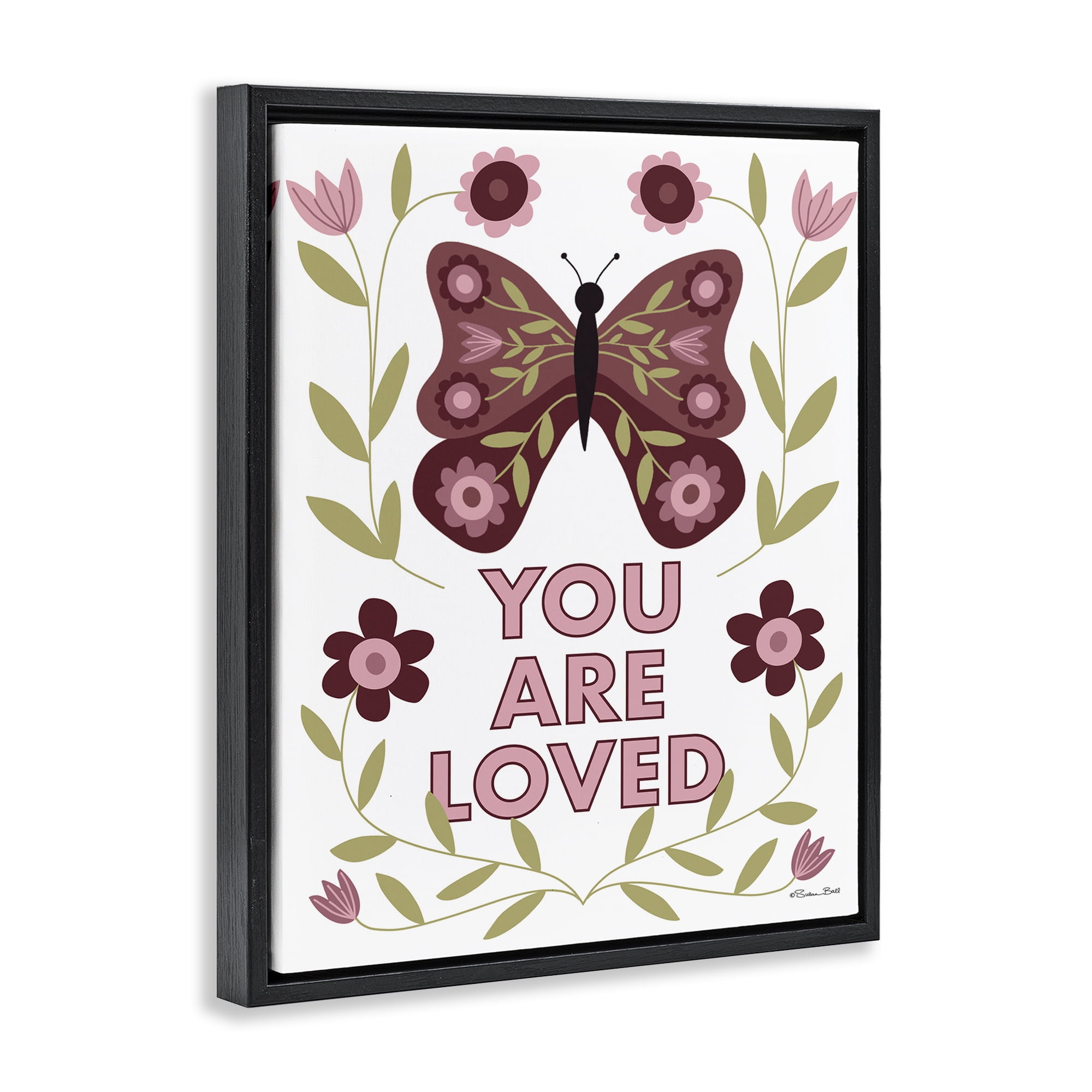Stupell Industries You Are Loved Symmetrical Black Framed Floater Canvas Wall Art, design by Susan Ball