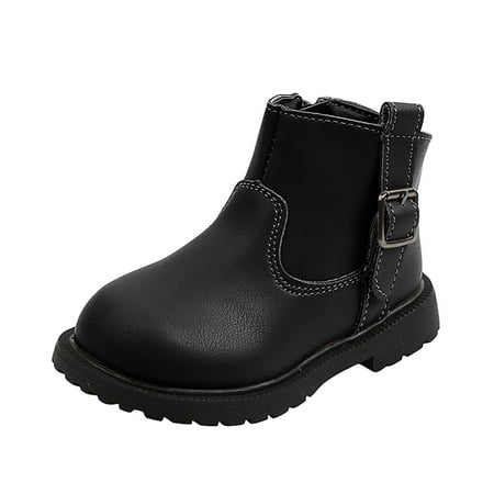 

kpoplk Toddler Girl Snow Boots Fashion Autumn And Winter Girls Boots Round Toe Flat Sole Thick Bottom Non Toddler Walking Shoes(Black)