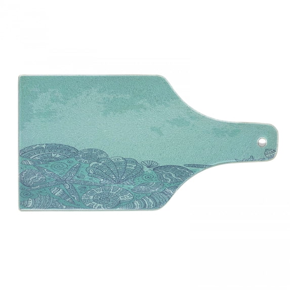 Nautical Cutting Board, Marine Beauty Shell with Seahorse Starfish Oysters Ocean Sea Tropical Image, Decorative Tempered Glass Cutting and Serving Board, in 3 Sizes, by Ambesonne