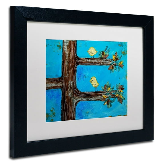 Trademark Fine Art "Birds in a Tree Mixed Media" Canvas Art by Nicole Dietz, White Matte/Black Frame