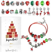 Red Jewelry Advent Calendar for Women Girls-2021 Christmas Countdown-Inclued Red Santa Claus Metal Charms Beads DIY Necklaces Bracelets Making Kit Jewelry Gifts