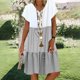 thumbnail image 2 of Qucoqpe - Vestido corto informal de talla grande para mujer, de verano, holgado, a la moda, con cuello en V, rayas, lunares, manga corta, volantes, dobladillo escalonado, de lino, para playa y sol,, 2 of 5