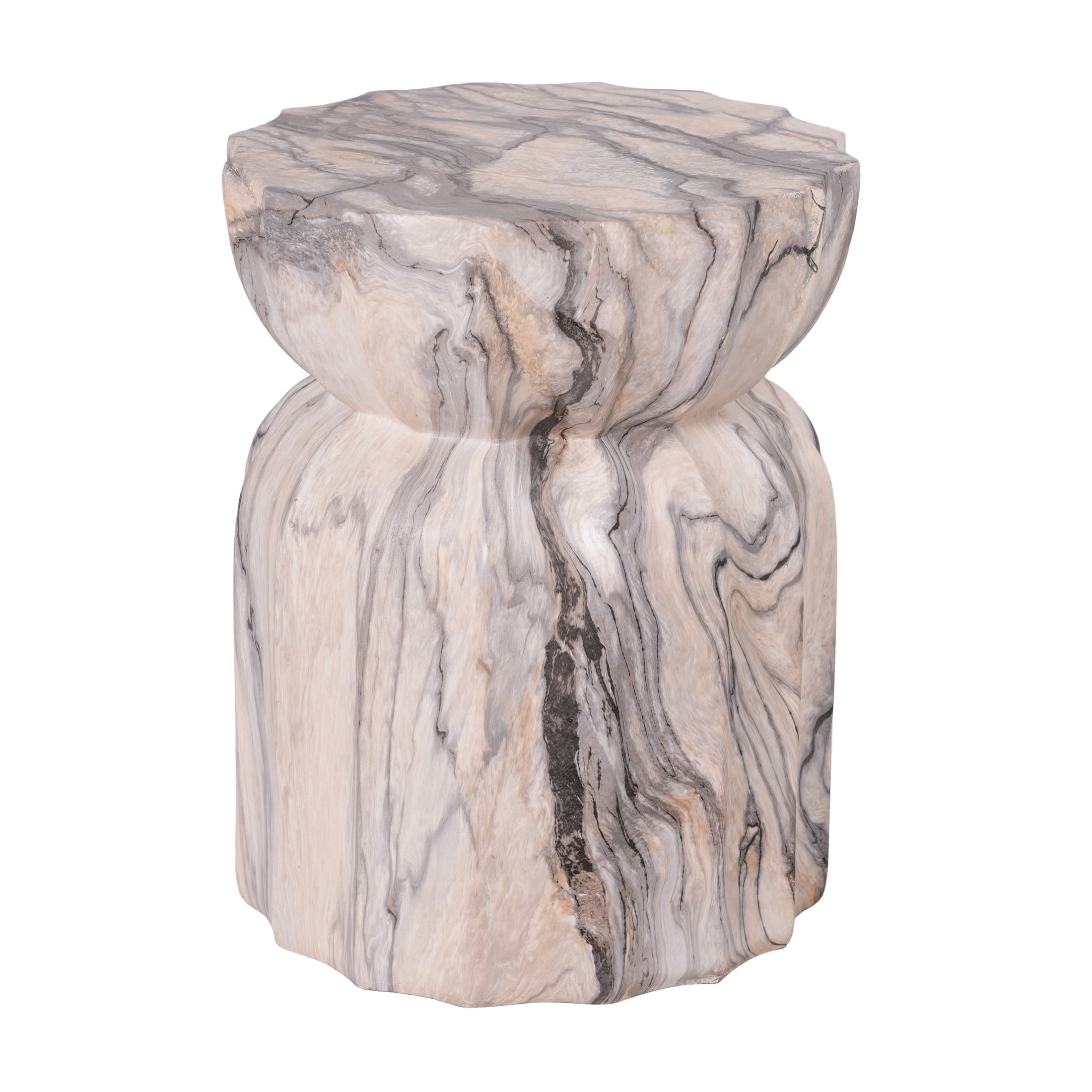 Christopher Knight Home 18.9" Lightweight Concrete Fluted Hourglass Accent Side Table, Natural Ink Marble