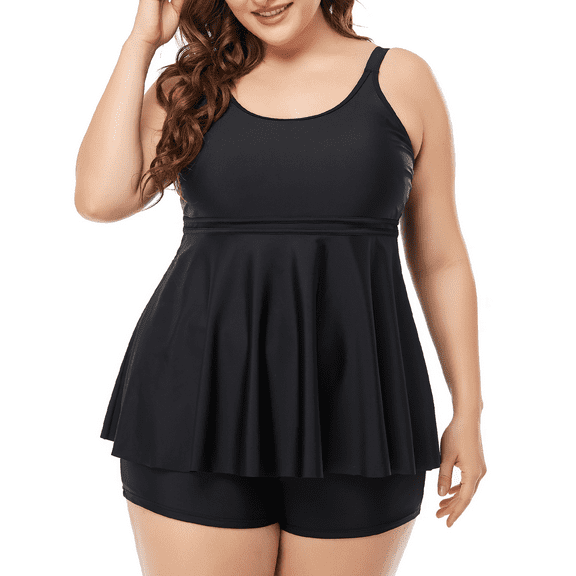 Hilor Women's Plus Size Tankini Bathing Suits Modest Tummy Control Two Piece Swimsuits