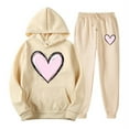 thumbnail image 3 of Feancey Women's Hooded Sweat Suits Valentines Day Heart Print Y2K Hoodies and Jogger Pants Teen Girl Casual Tracksuit 2 Piece Outfits with Pockets Beige L, 3 of 7