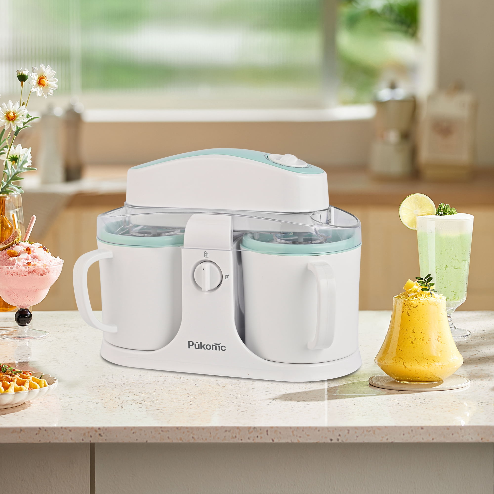 SUSTEAS Ice Cream Maker Machine for Home Use, with Two Ice Cream Bowls,Simple Operation and Easy to Clean,White Green