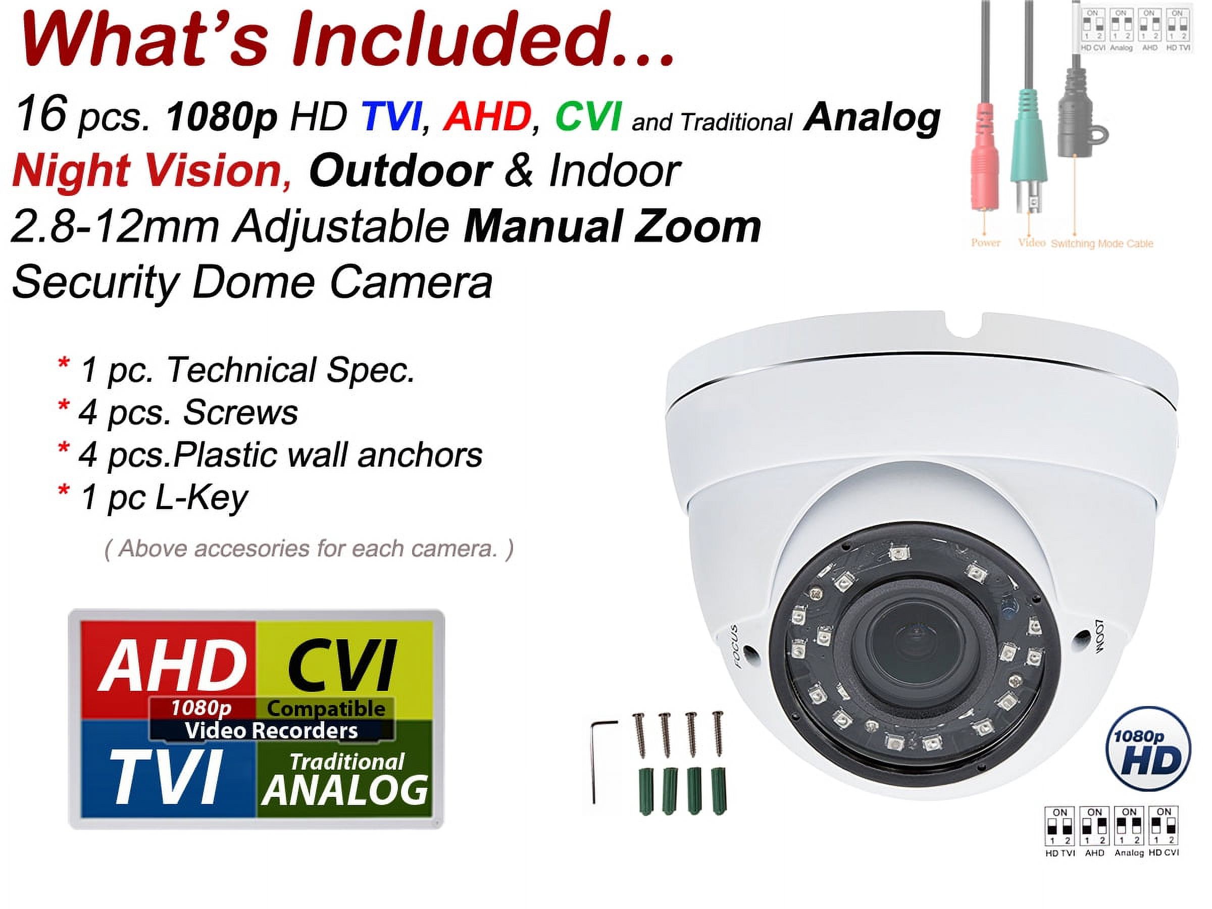 Evertech 1080P High Resolution Indoor Outdoor Security Surveillance Camera Adjustable Vari-Focal Lens 4in1 AHD TVI CVI and Analog Camera - Pack of 16 - image 3 of 6