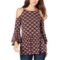 thumbnail image 1 of Michael Kors Blusa con hombros descubiertos y mangas con volantes para mujer, Púrpura, XS, 1 of 2