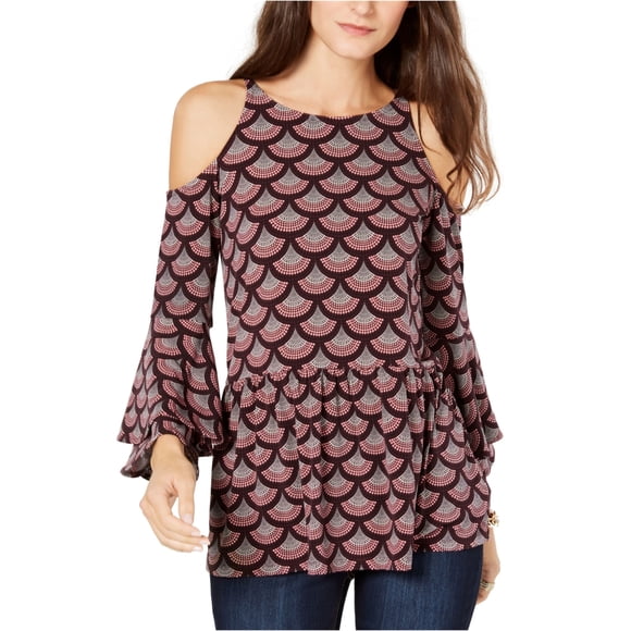 Michael Kors Blusa con hombros descubiertos y mangas con volantes para mujer, Púrpura, XS