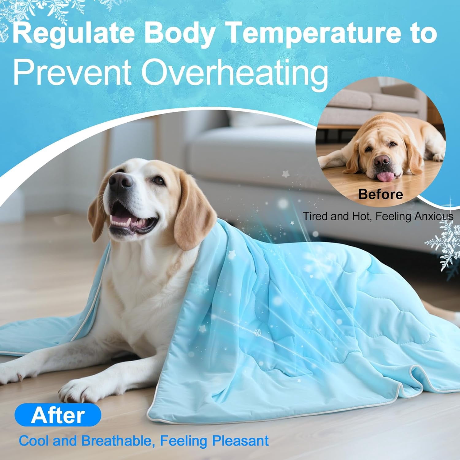 Premium Cooling Dog Blanket, Q-MAX>0.4 Cooling Blanket for Dogs, Washable Lightweight Summer Quilt for Pets and Humans, Self Cool Quilt for Cats, Cool Throw for Hot Sleepers, 25"×35", M, Blue