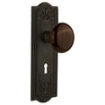 thumbnail image 1 of Nostalgic Warehouse Meadows Plate with Keyhole Brown Porcelain Knob, Privacy - 2.75", Oil-Rubbed Bronze, 1 of 1