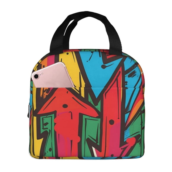 Easygdp Colorful Arrow Graffiti Pattern Bolsa Térmica Premium - Tela Oxford Impermeable, Gran Capacidad, Bolsillo Frontal, Unisex para Trabajo, Escuela, Actividades al Aire Libre y Picnics