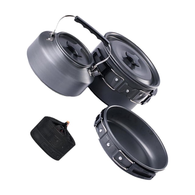 Wweixi Ensemble de Cuisine de Camping 3 Pcs avec Poignées de Rangement, Incluant 1 Pot, 1 Sac pour Pêche Cuisine Extérieure Randonnée Noir