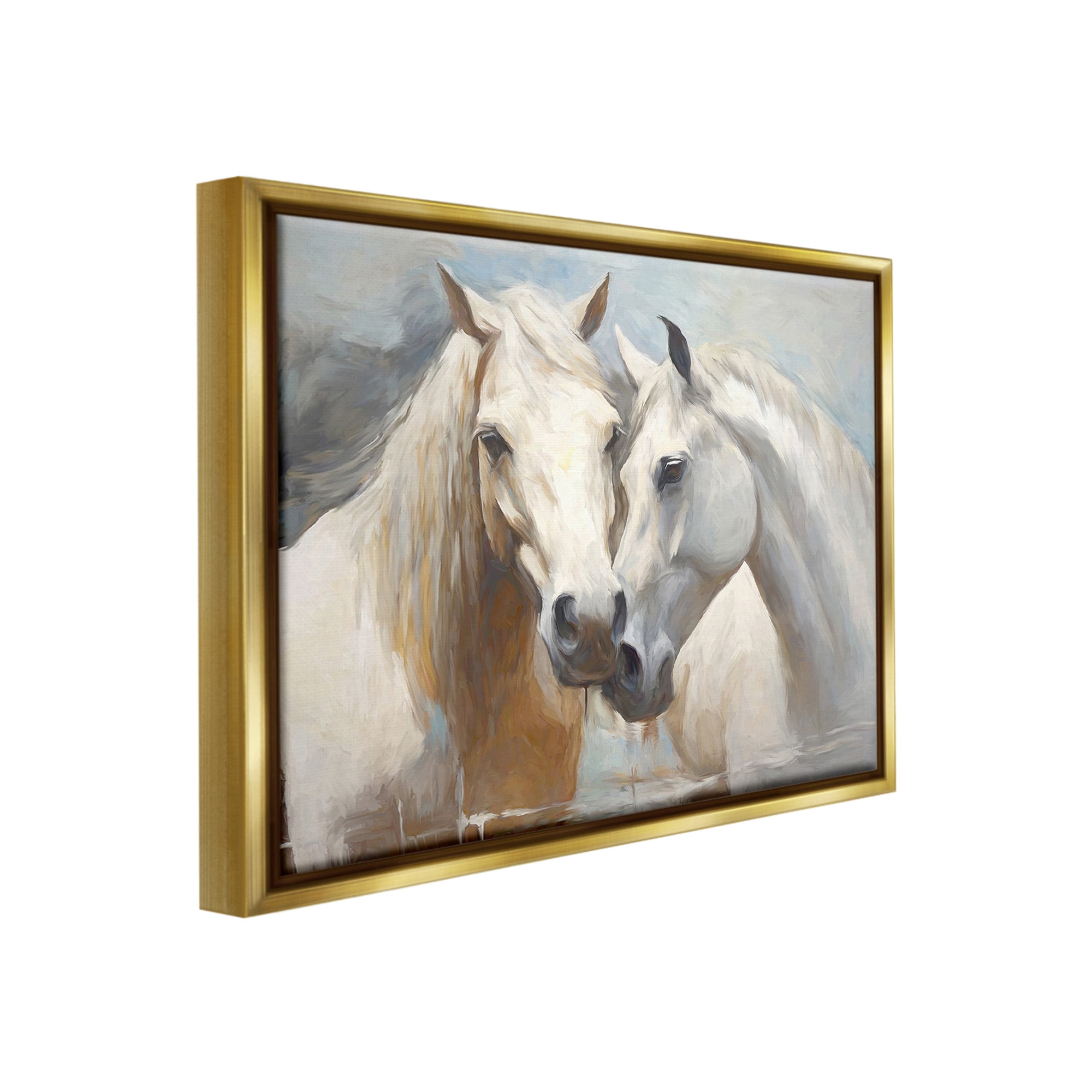 Stupell Industries White Country Horses Animals & Insects Painting Gold Floater Framed Canvas Art Print Wall Art, 21 x 17