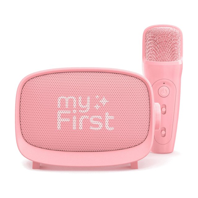 myFirst Voice 2 Kids Karaoke Machine Portable Bluetooth Speaker, Wireless Microphone, 5 Voice Changer (Pink)