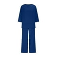 thumbnail image 7 of 2 Piece Sets for Women, Women's Casual Trousers Suit Set Comfortable Round Neck Long Pants Outfit For Daily Wear Vacation Spring Summer Fall, Suits(Blue,3XL), 7 of 7