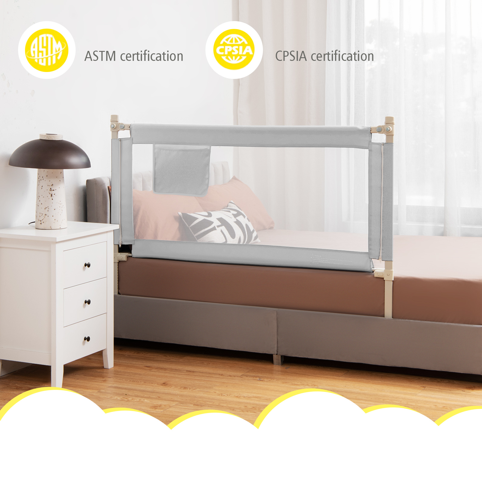 Infans 57" Bed Rails for Toddlers Vertical Lifting Baby Bed Rail Guard with Lock Grey