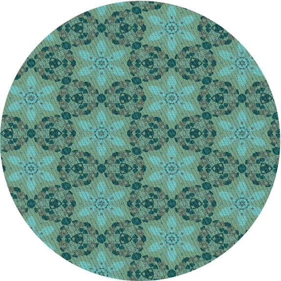 Ahgly Company Indoor Round Patterned Deep-Sea Green Area Rugs, 6' Round