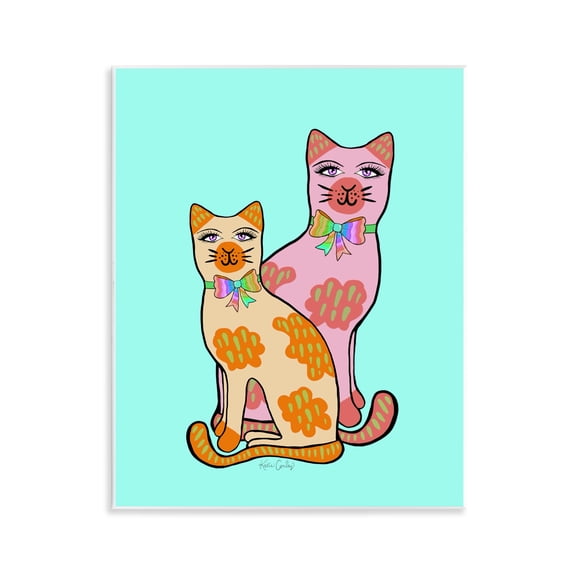 Stupell Industries Funky Cats on Turquoise Animals Painting Unframed Art Print Wall Art, 11 x 14