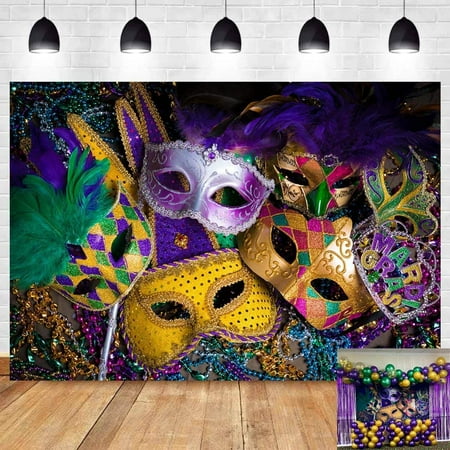 Masquerade Backdrops Purple Gold Glitter Beads Mask Carnival ...