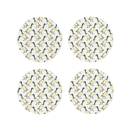

Honeii Mallard Ducks Print Leather Coaster Set of 4 Ideal for Safeguarding Your Furniture from Drinks Spills and Effortless Cleanup-Round Shape