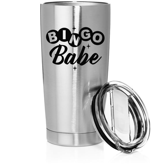 Smooth Body Tumbler Stainless Steel Vacuum Insulated Travel Mug Cup Gift Bingo Babe (20 oz, Stainless Steel)