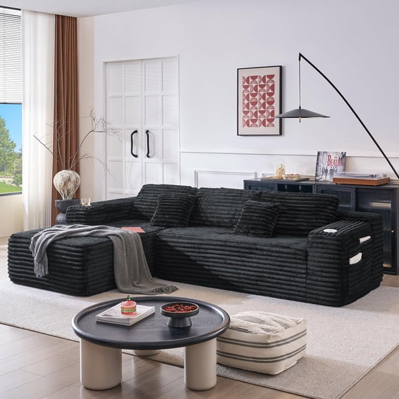 Cloud Canapé sectionnel avec Méridienne en forme de L, Canapé modulaire moderne avec siège profond, porte-gobelet intégré et Pochette de rangement pour salon, chambre à coucher, pas de montage nécessaire