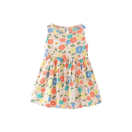 

YWDJ 6 Months -7 Years Dress for Girl Summer Toddler Sleeveless Dress Graphic Kids Clothing Multicolor 5-6 Years