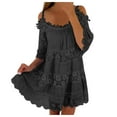 thumbnail image 1 of Vestido largo de encaje con hombros descubiertos para mujer: falda escalonada, mangas con volantes, elegante para bodas y fiestas, 1 of 8