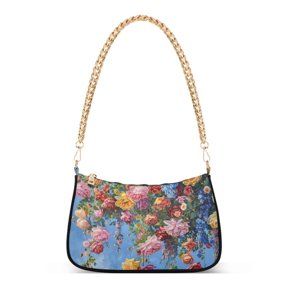 Floral Roses Flowers Women Handbags Shoulder Bag Cross Body Bag with Crossbody Strap Hobo Bags Chain Strap