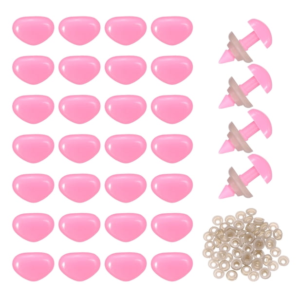 100set 14mm Narices de Seguridad Triangulares Grandes de Plástico Rosa con Arandela para Manualidades de Muñecas de Peluche