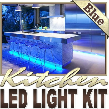 Biltek 16.4' ft Blue Kitchen Glass Cabinet Remote Controlled LED Strip Lighting SMD3528 Wall Plug - Under Counters Microwave Glass Cabinets Floor Waterproof Flexible DIY (Best Led Strip Lights For Under Cabinet)