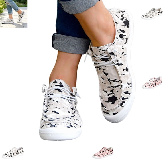 YOUYEDIAN Sneakers for Women Fashion Camouflage Print Comfy Slip On Versatile Flats Non Slip Soft Casual Walking Shoes