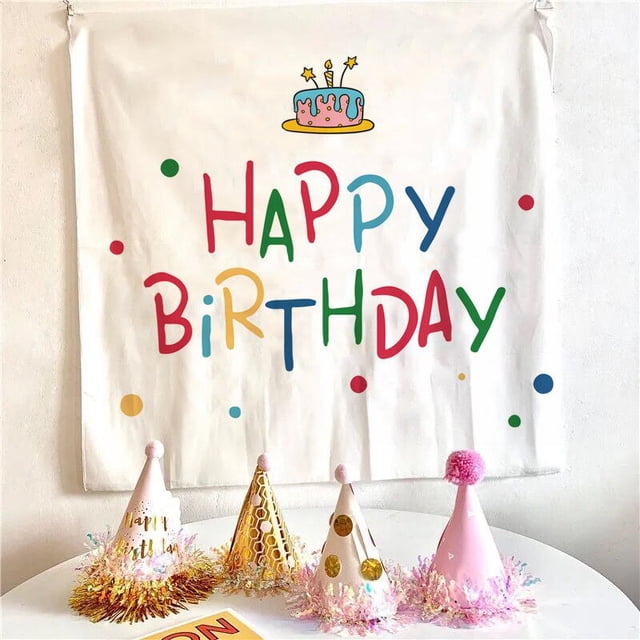 Tapiz de fondo de feliz cumpleaños, decoración de pared de habitación de niños Kawaii, dormitorio de niñas, dibujos animados, decoración de fiesta en el hogar