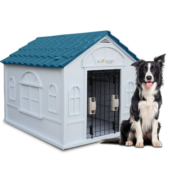 Casa para Perro Grande MascoAmigo con Puerta Metálica Térmica 98x82x84 cm Azul